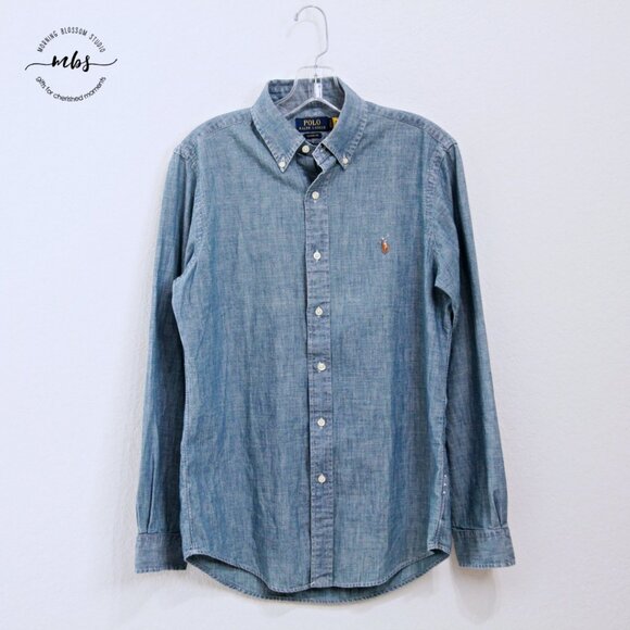 Polo Ralph Lauren Vintage Denim Chambray Pony Western Blaire Shirt Blue Men SP - Picture 2 of 7